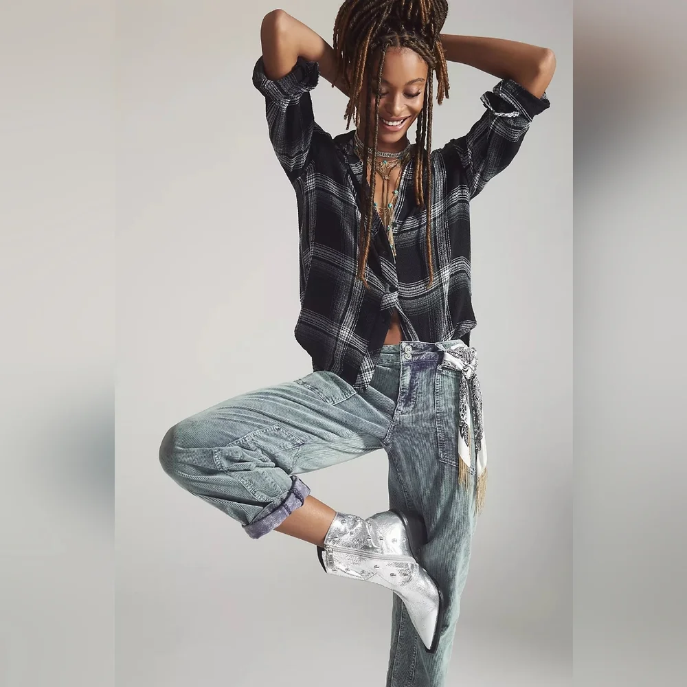 Pilcro The Wanderer Corduroy Cargo pants 29 blue green - Picture 6 of 14